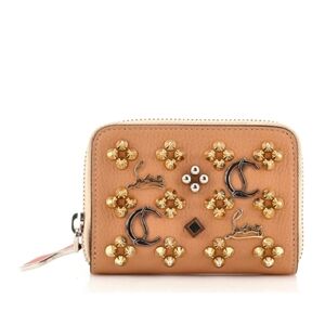 New Christian Louboutin Panettone Studded Cardholder Zippy Wallet, Box, Dustbag